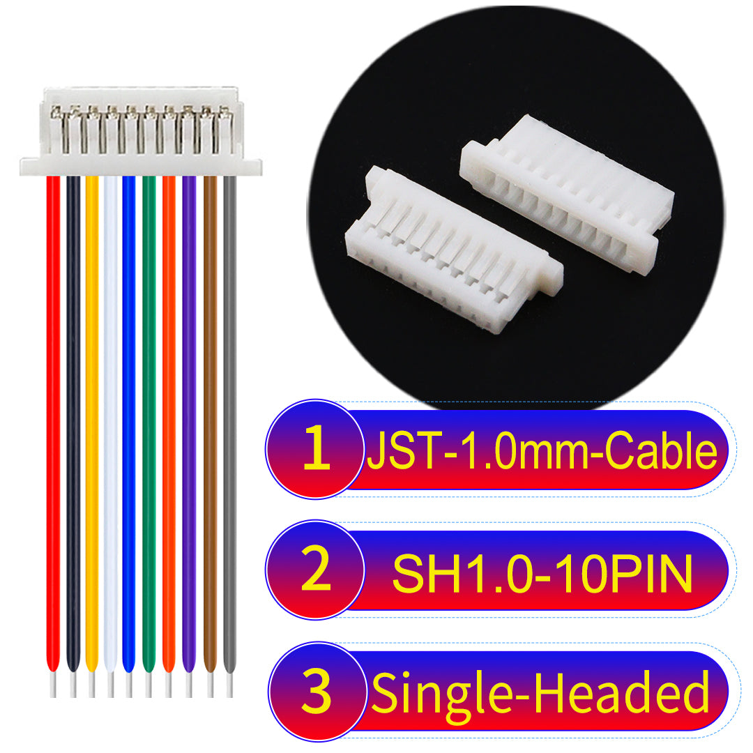 JST SH1.0 10Pin single-headed cable, UL1571-certified, 1.0mm pitch, perfect for precision instruments and portable devices.