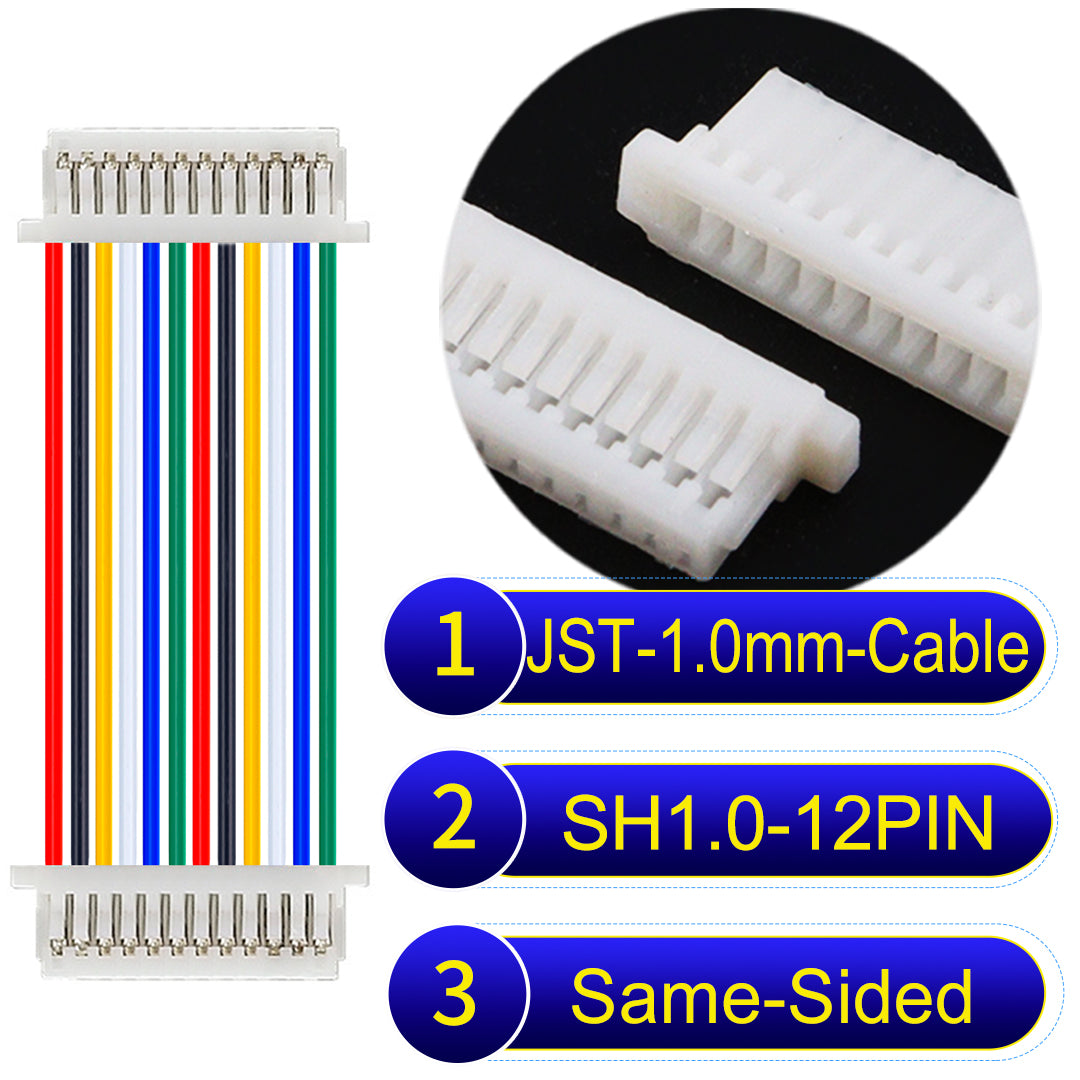 JST SH1.0 12Pin Same-Side-Head cable, UL1571-certified, 1.0mm pitch, perfect for precision instruments and portable devices.