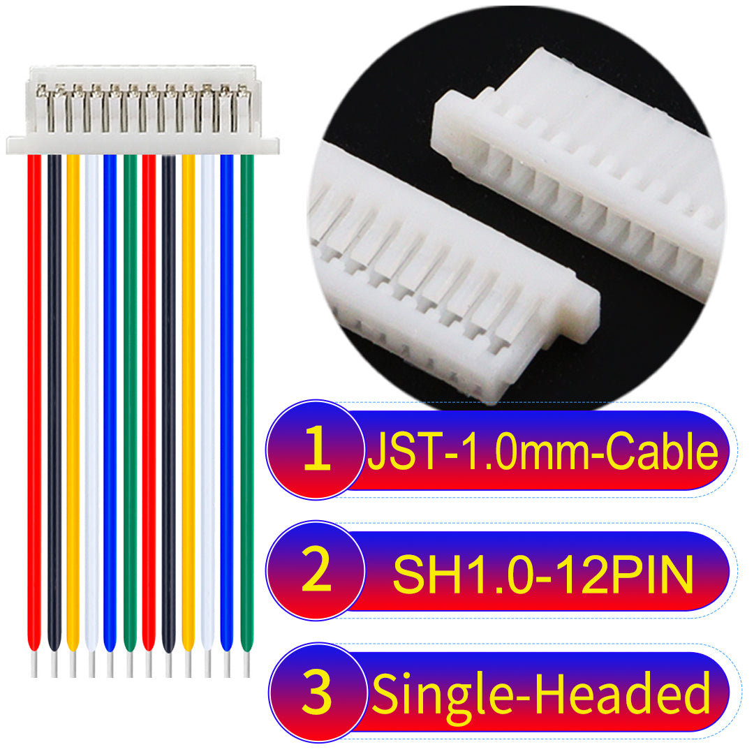 JST SH1.0 12Pin single-headed cable, UL1571-certified, 1.0mm pitch, perfect for precision instruments and portable devices.