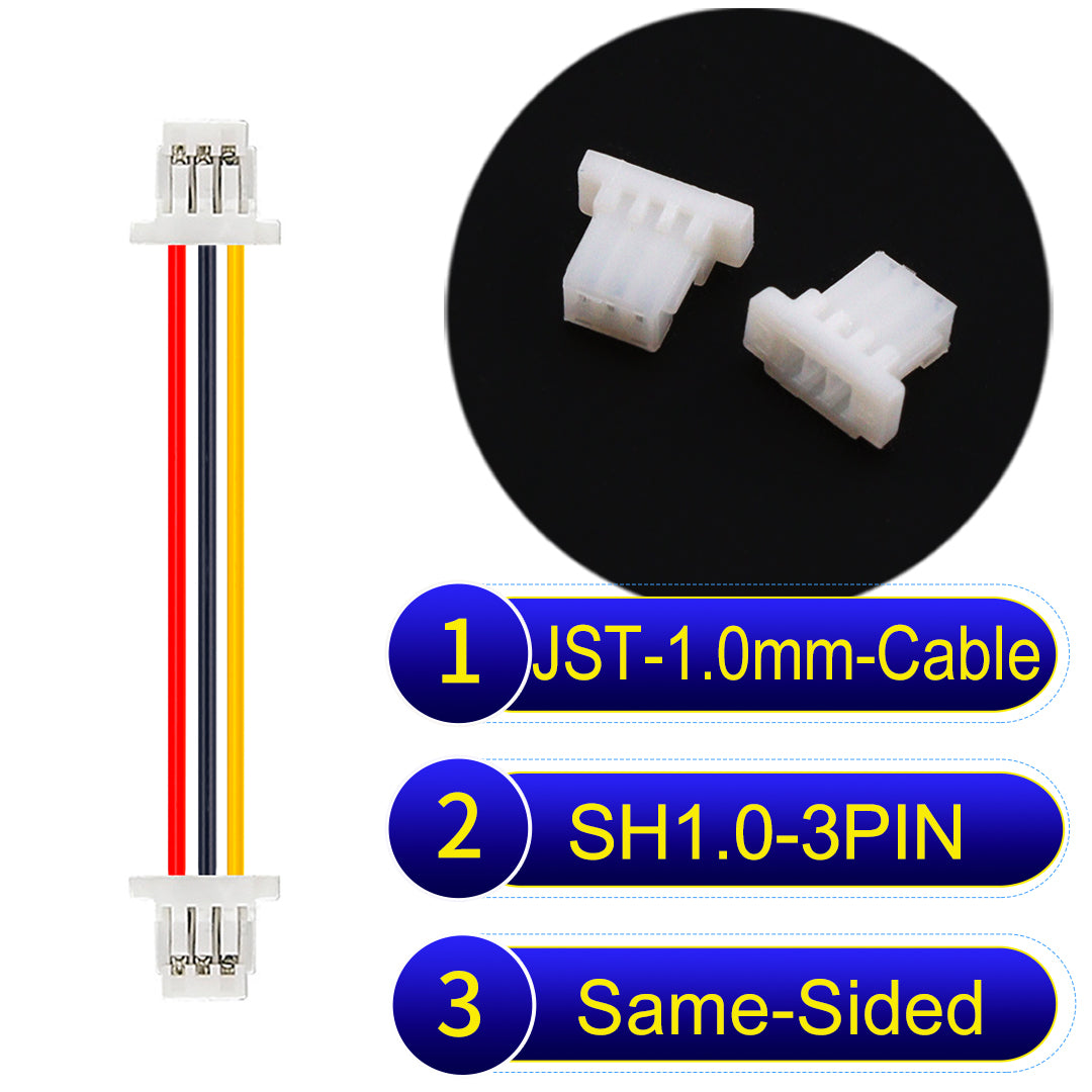 JST SH1.0 3Pin Same-Side-Head cable, UL1571-certified, 1.0mm pitch, perfect for precision instruments and portable devices.