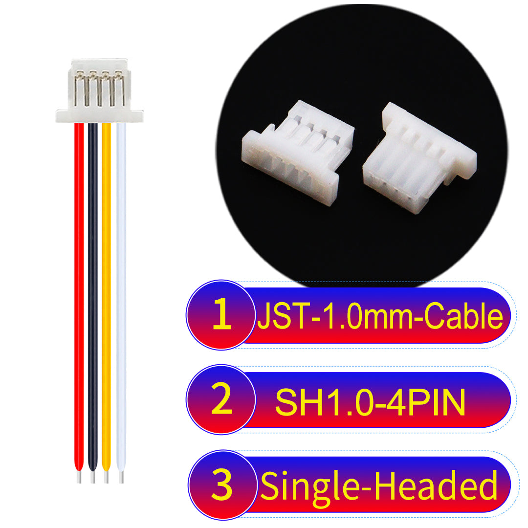 JST SH1.0 4Pin single-headed cable, UL1571-certified, 1.0mm pitch, perfect for precision instruments and portable devices.