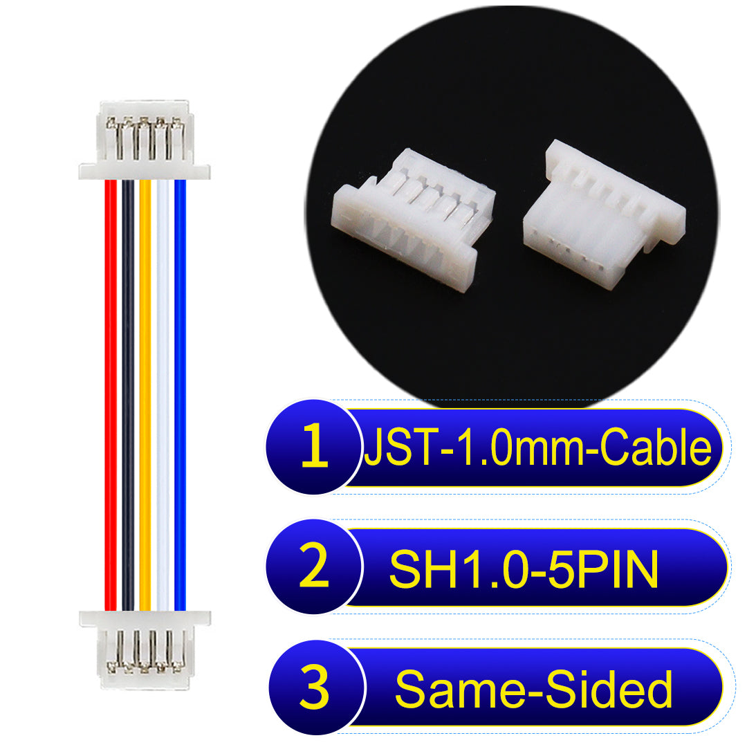 JST SH1.0 5Pin Same-Side-Head cable, UL1571-certified, 1.0mm pitch, perfect for precision instruments and portable devices.