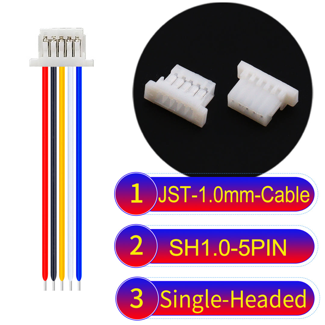 JST SH1.0 5Pin single-headed cable, UL1571-certified, 1.0mm pitch, perfect for precision instruments and portable devices.