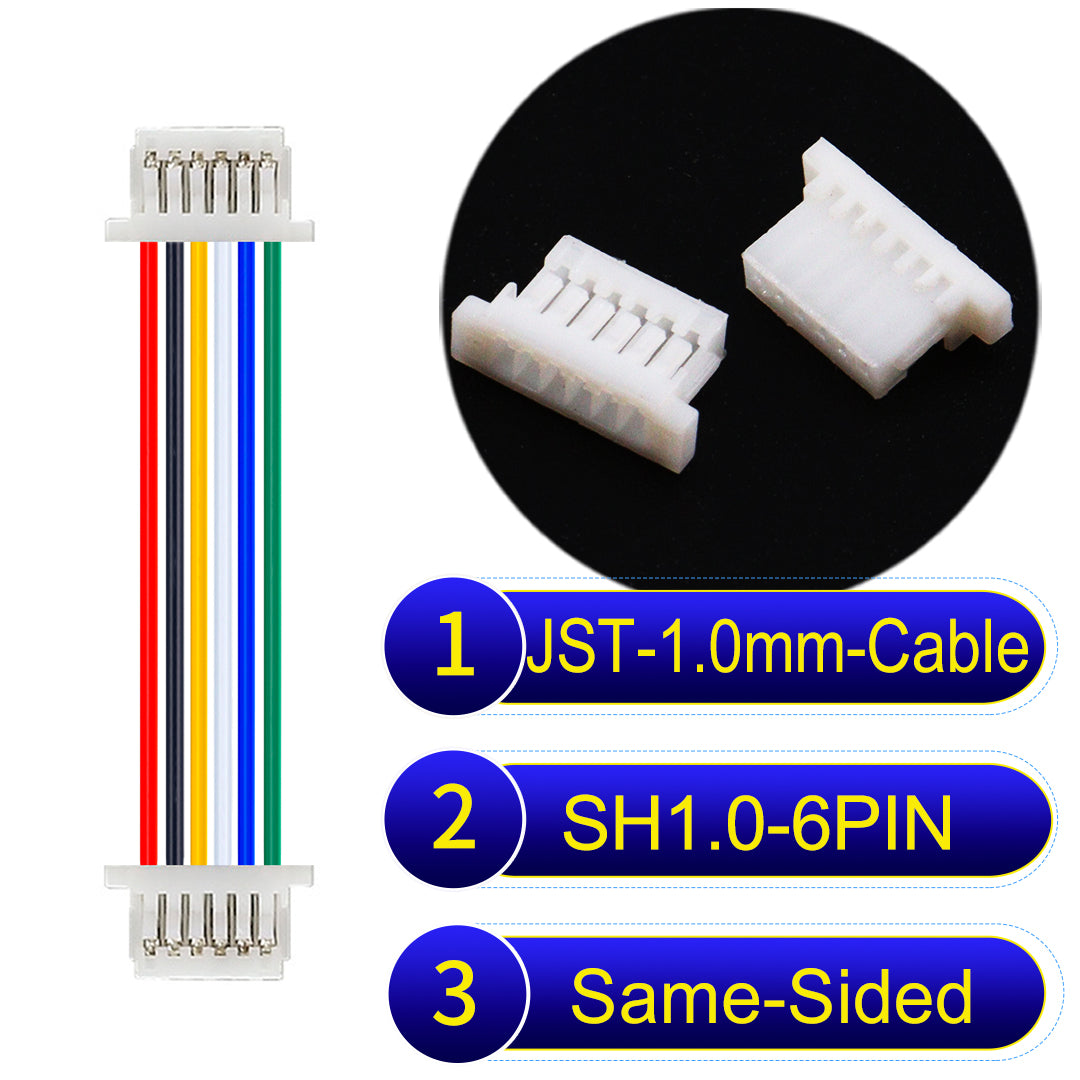 JST SH1.0 6Pin Same-Side-Head cable, UL1571-certified, 1.0mm pitch, perfect for precision instruments and portable devices.