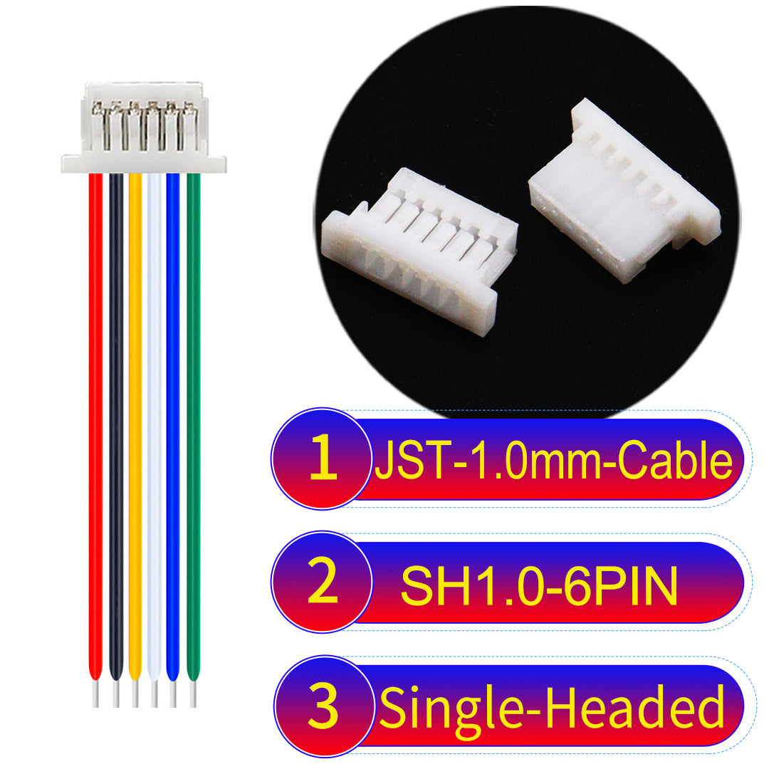 JST SH1.0 6Pin single-headed cable, UL1571-certified, 1.0mm pitch, perfect for precision instruments and portable devices.