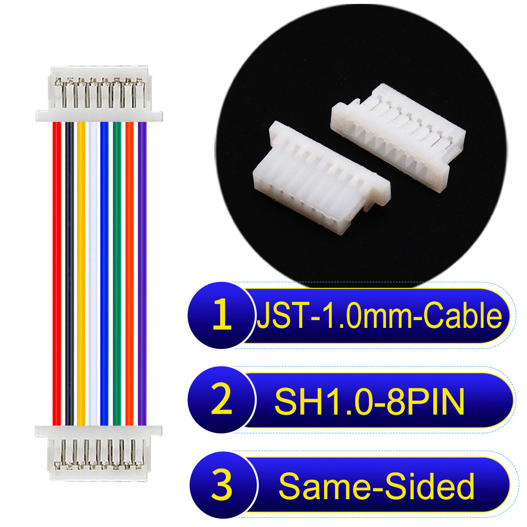 JST SH1.0 8Pin Same-Side-Head cable, UL1571-certified, 1.0mm pitch, perfect for precision instruments and portable devices.