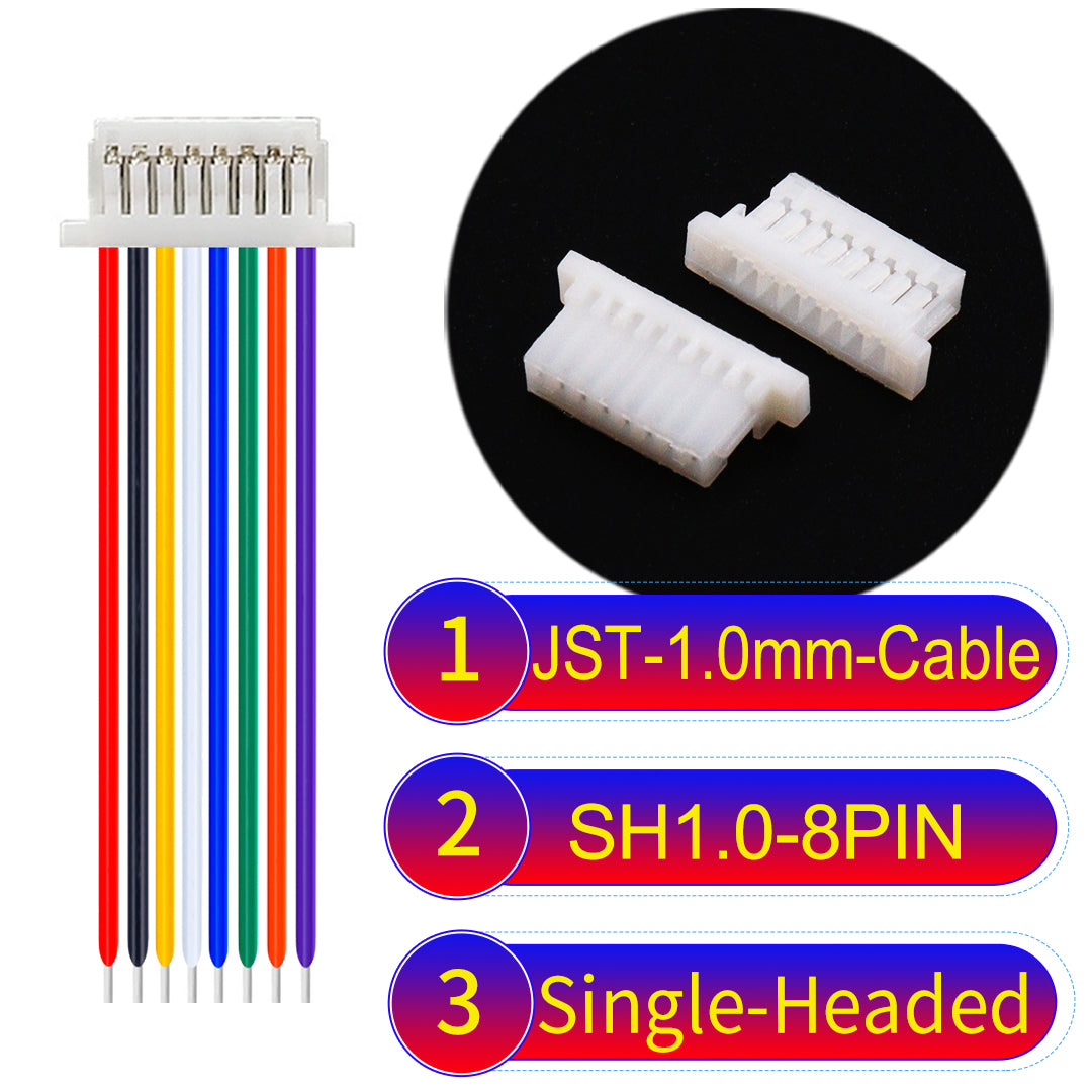 JST SH1.0 8Pin single-headed cable, UL1571-certified, 1.0mm pitch, perfect for precision instruments and portable devices.