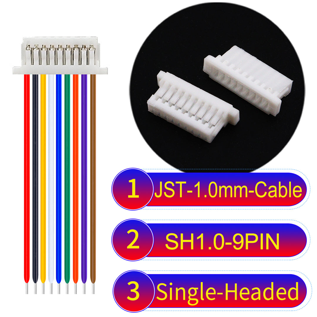 JST SH1.0 9Pin single-headed cable, UL1571-certified, 1.0mm pitch, perfect for precision instruments and portable devices.