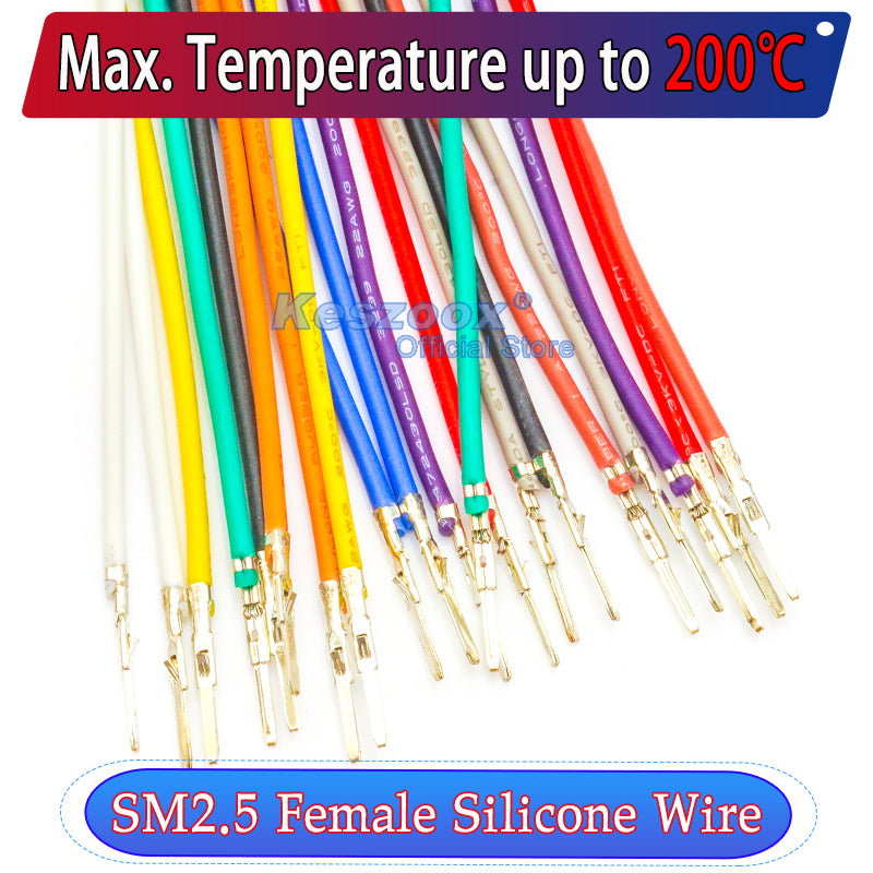 JST SM 2.5mm Male single-head Pre-Crimped Terminal Silicone Cable (Without Connector), 22AWG UL3239 Soft Wire 200℃ Heat Resistant 3KV 3A