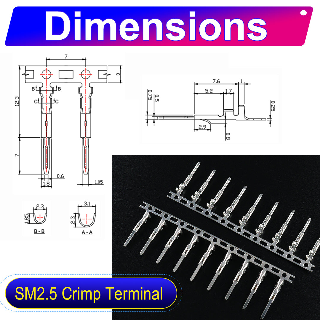 JST SM 2.5mm Male single-head pre-crimped terminal silicone cable