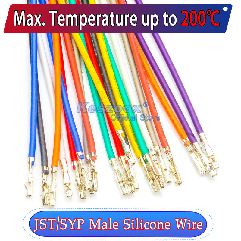 JST SYP 2.5mm Male single-head Pre-Crimped Terminal Silicone Cable (Without Connector), 22AWG UL3239 Soft Wire 200℃ Heat Resistant 3KV 3A