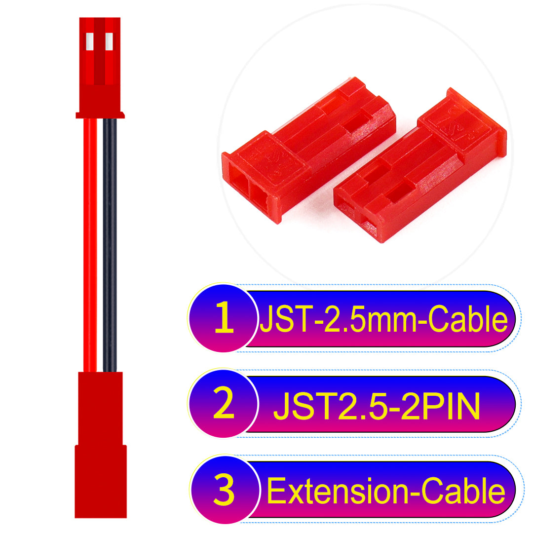JST SYP 2.54mm 2Pin Male Female Extension Cable with UL1007-certified 22AWG copper wire, suitable for a range of electronic devices.