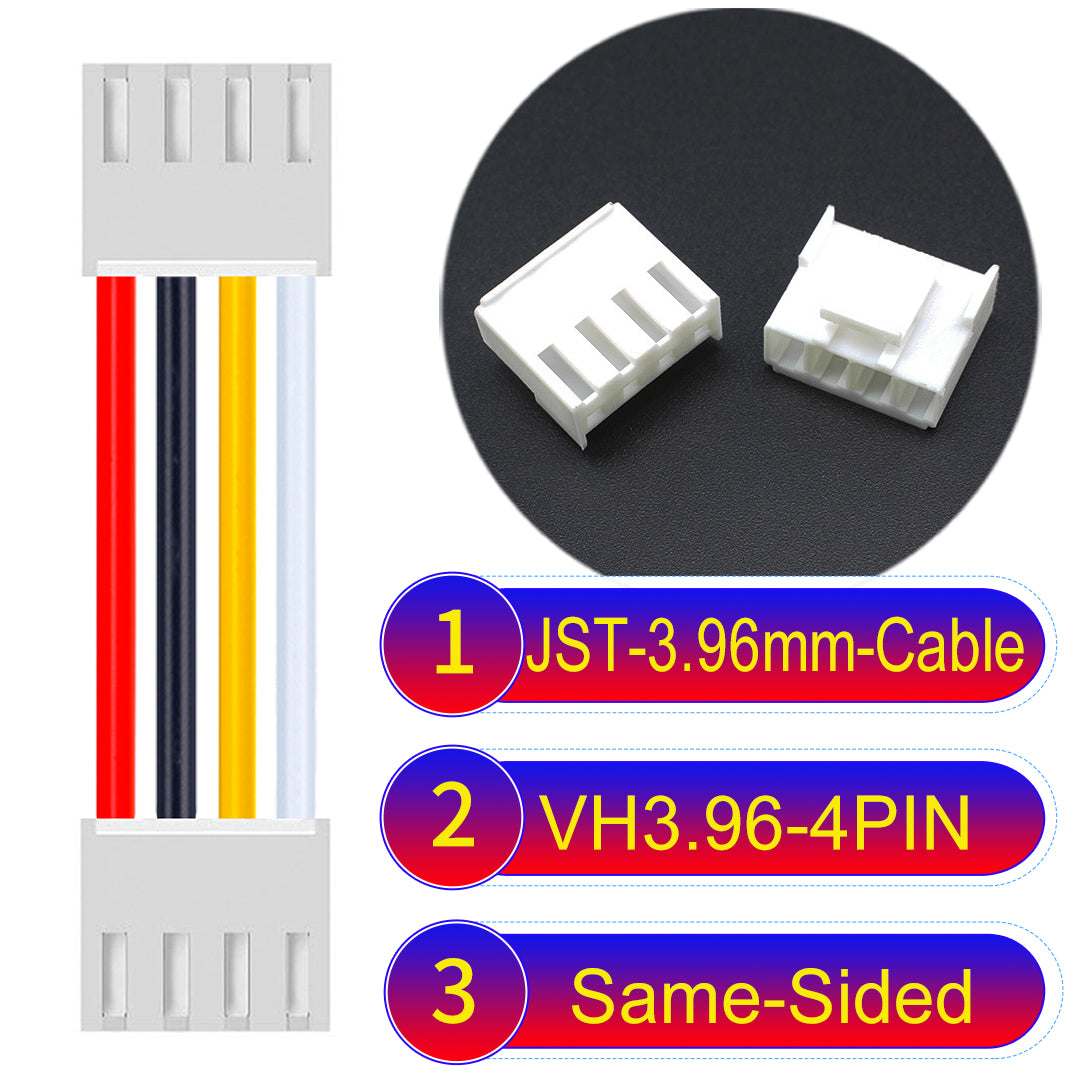 JST VH 3.96mm 4Pin Same-Side-Head cable with 18AWG copper wire and UL1007-certified PVC, suitable for various electrical systems.