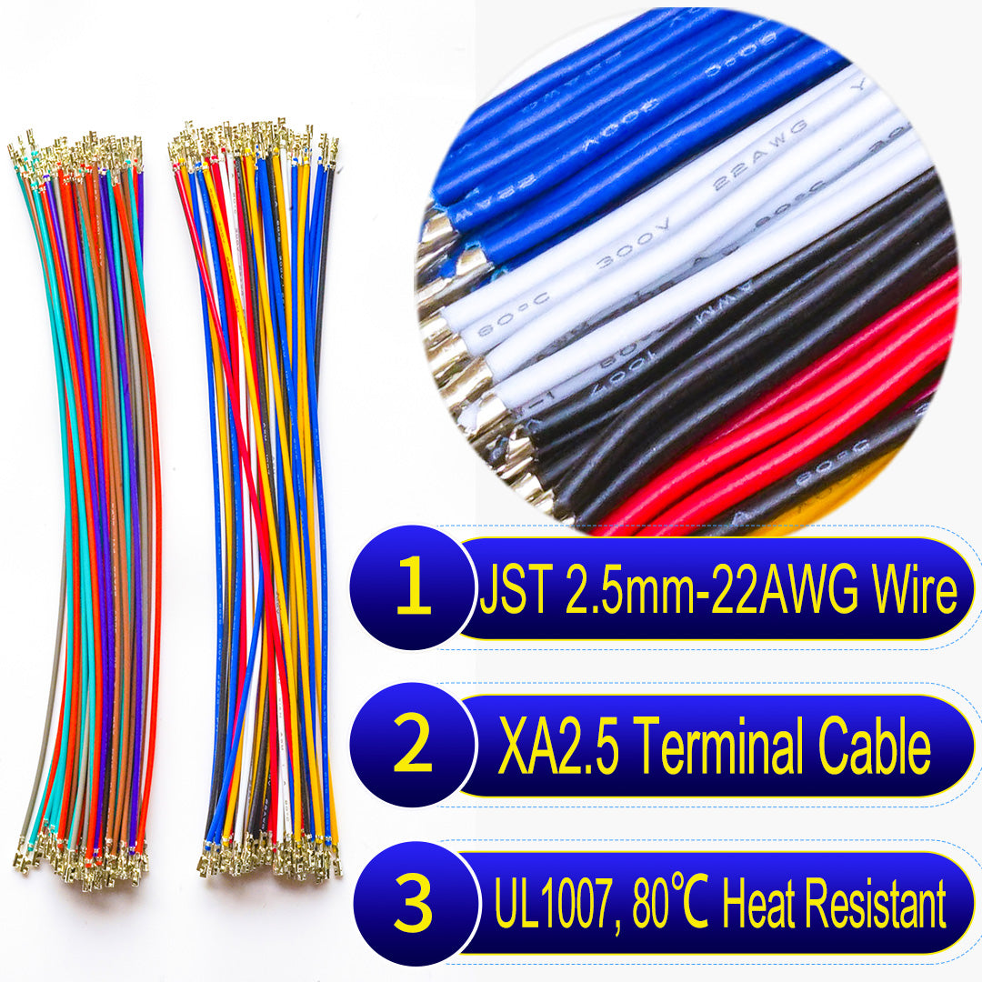 JST XA 2.5mm Pre-Crimped Terminal single-head Cable (Without Connector), 22AWG UL1007 PVC