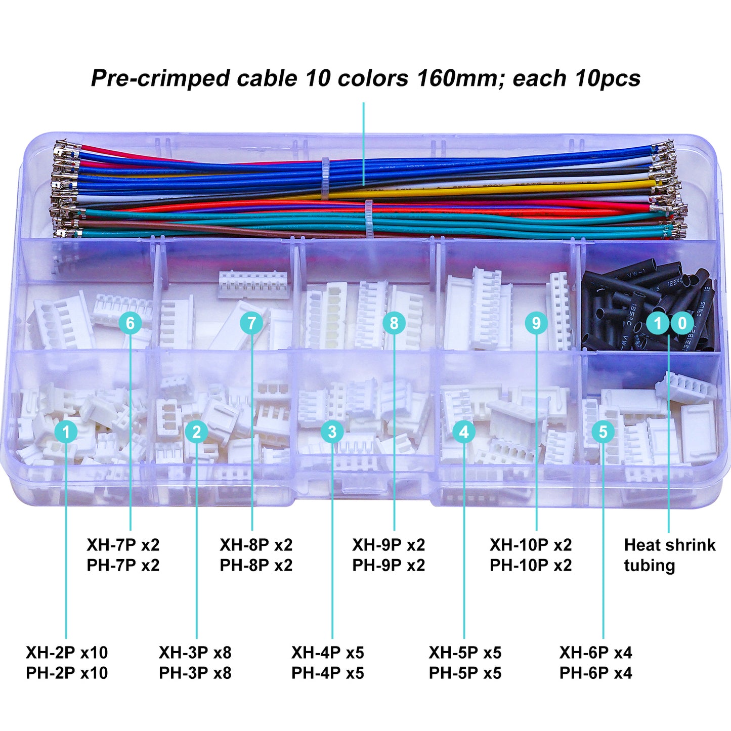 Close-up of JST XH male connector with 22AWG pre-crimped wire for secure connections