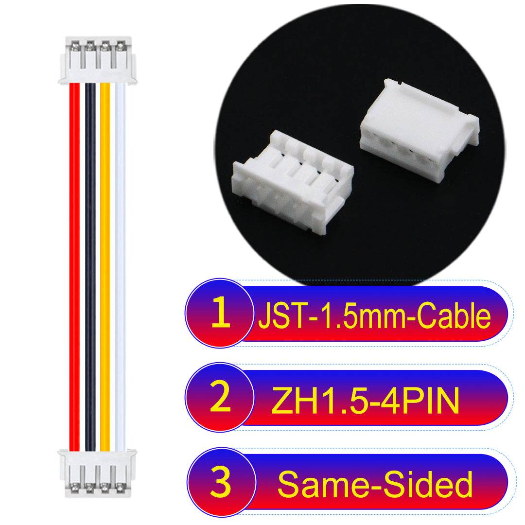 JST ZH 1.5mm 4Pin Same-Side-Head cable with 24awg copper wire and UL1007-certified PVC, suitable for home appliances, electrical equipment, and LED lighting.