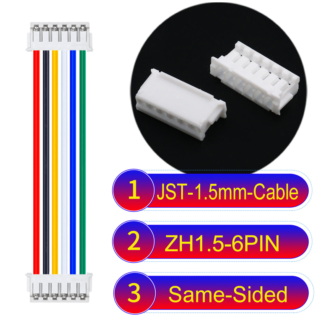 JST ZH 1.5mm 6Pin Same-Side-Head cable with 24awg copper wire and UL1007-certified PVC, suitable for home appliances, electrical equipment, and LED lighting.