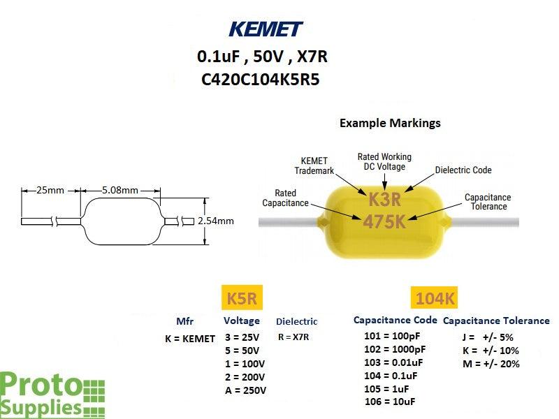 KEMET-MLCC-01uF-50V-X7R-Axial-Details