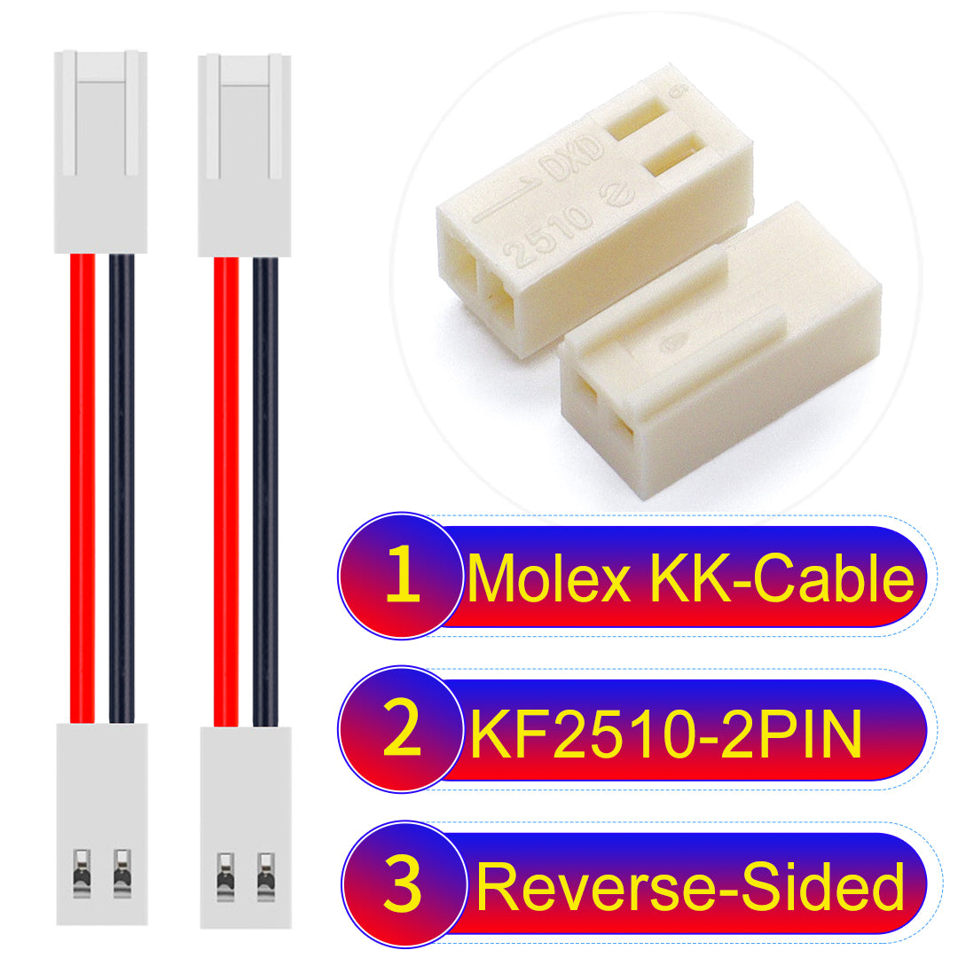 The Molex KK-Cable KF2510 2Pin Reverse-Side-Head 2.5mm 22AWG UL1007 PVC Cable is durable and versatile.