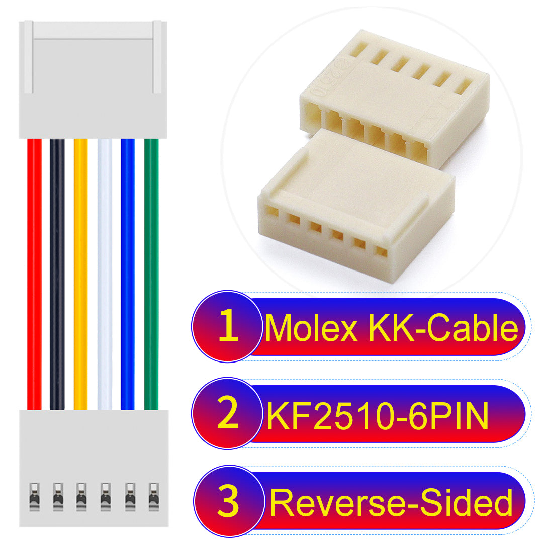 The Molex KK-Cable KF2510 6Pin Reverse-Side-Head 2.5mm 22AWG UL1007 PVC Cable is durable and versatile.