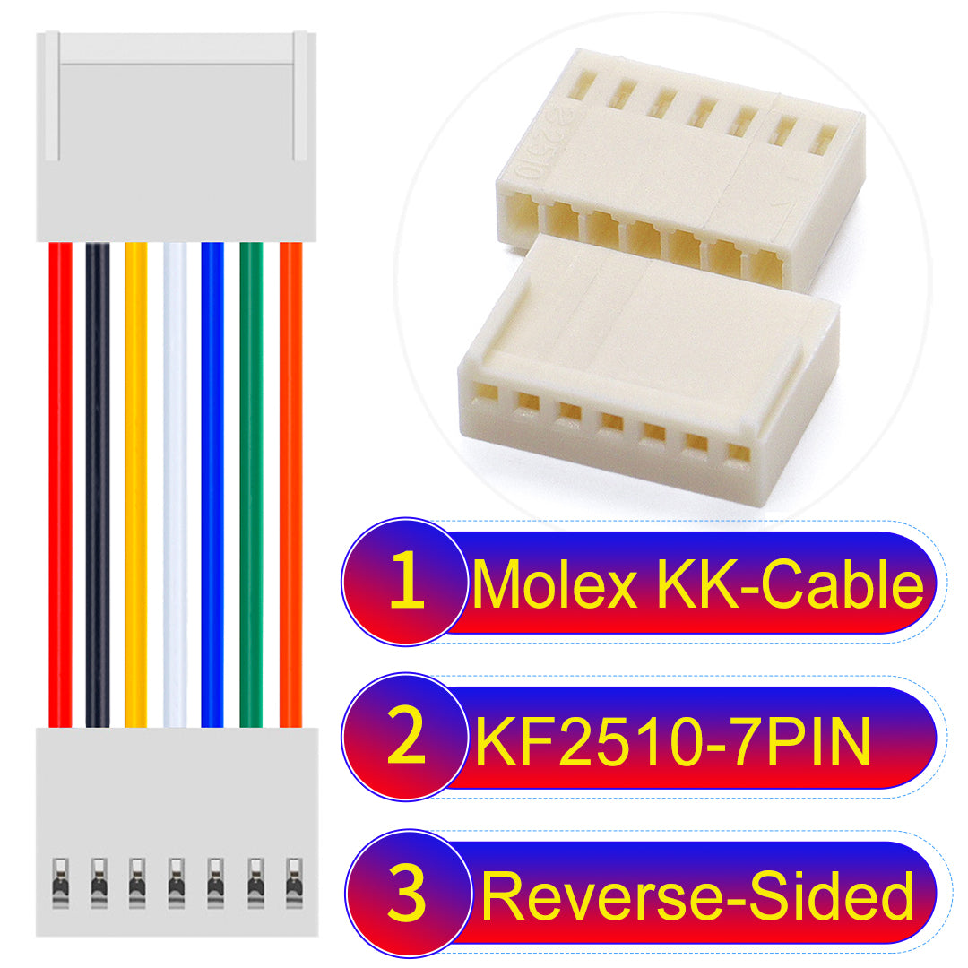 The Molex KK-Cable KF2510 7Pin Reverse-Side-Head 2.5mm 22AWG UL1007 PVC Cable is durable and versatile.