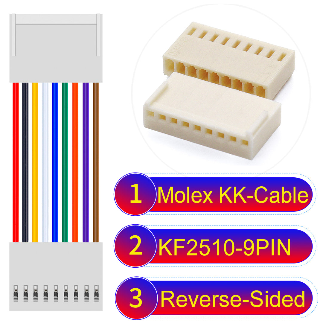 The Molex KK-Cable KF2510 9Pin Reverse-Side-Head 2.5mm 22AWG UL1007 PVC Cable is durable and versatile.