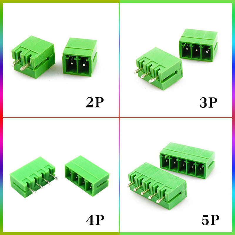 Multiple KF2EDGV-3.5 terminal blocks showing 2-position, 3-position, 4-position, and 5-position configurations in green housing.