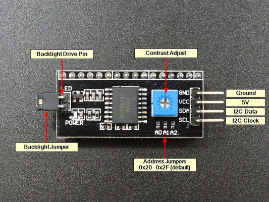 LCD-I2C-Daughter-Board-Module-Connections