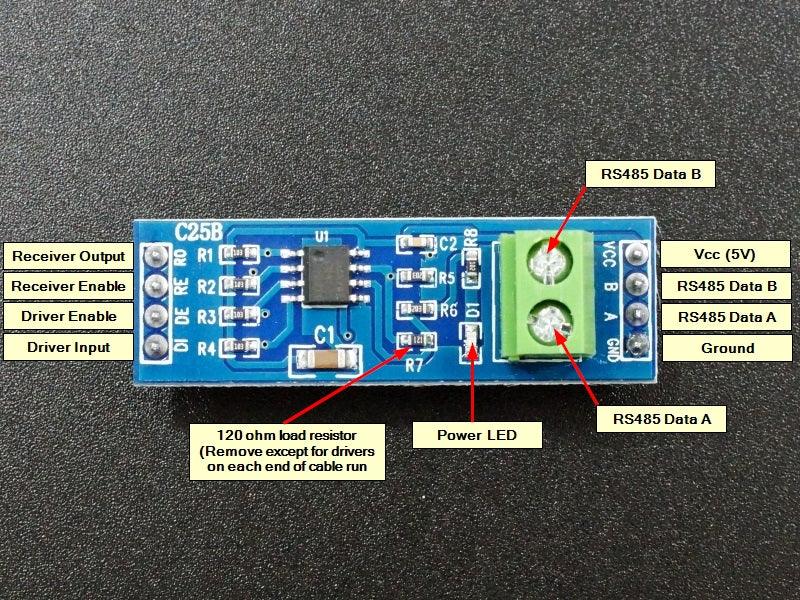 MAX485-RS-485-Interface-Module-Connections