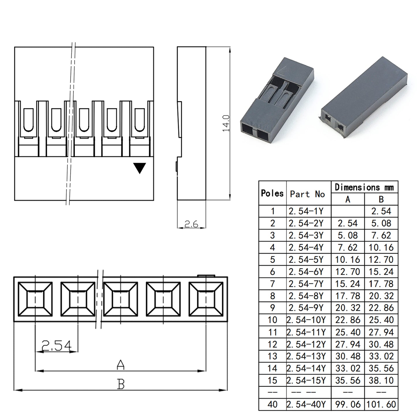 Detailed close-up of connector pins and crimp terminals for MX1.25 to Dupont 2.54 kit