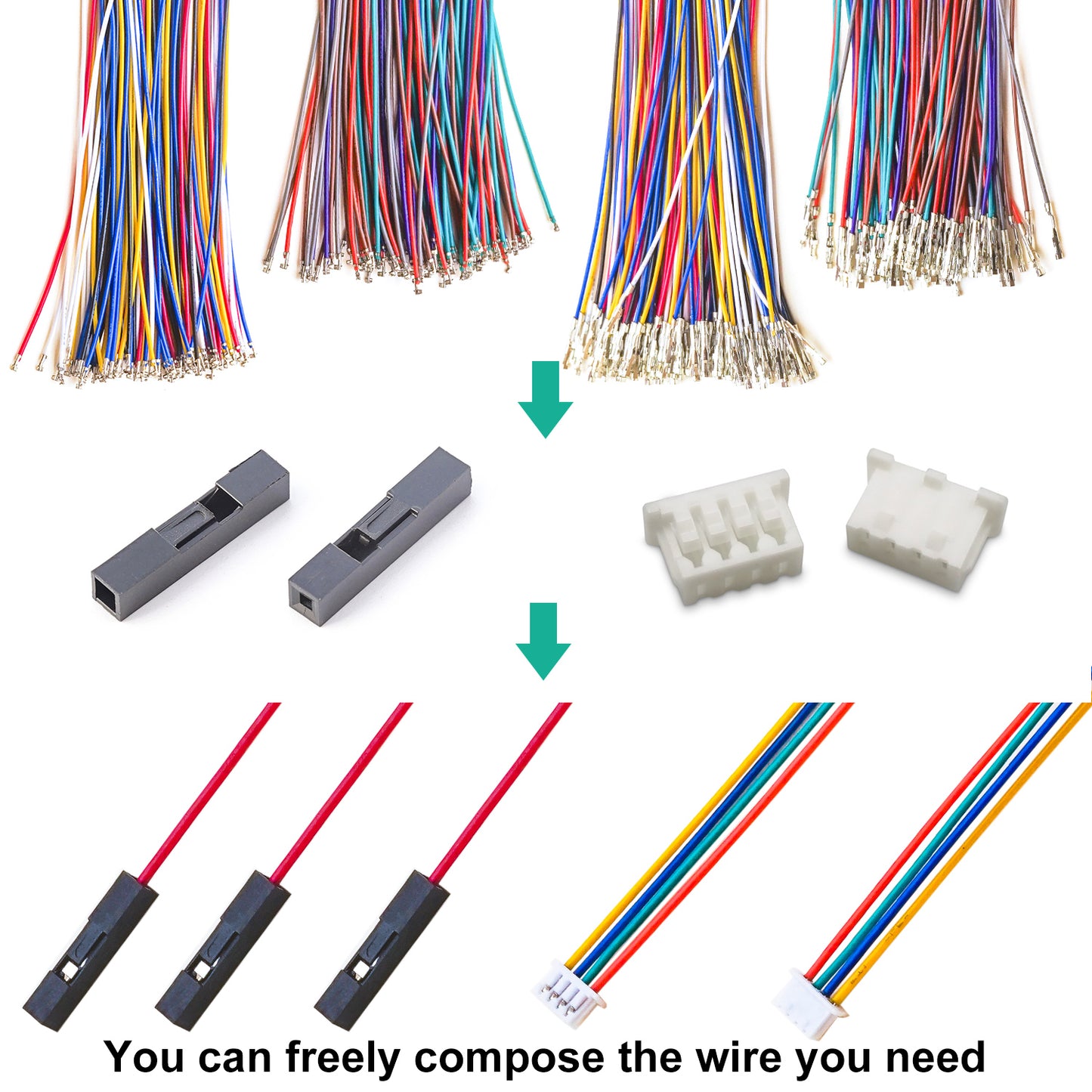 MX1.25 to Dupont 2.54 connector kit with 28AWG pre-crimped cables. Perfect for electronics DIY, prototyping, and secure wiring connections.