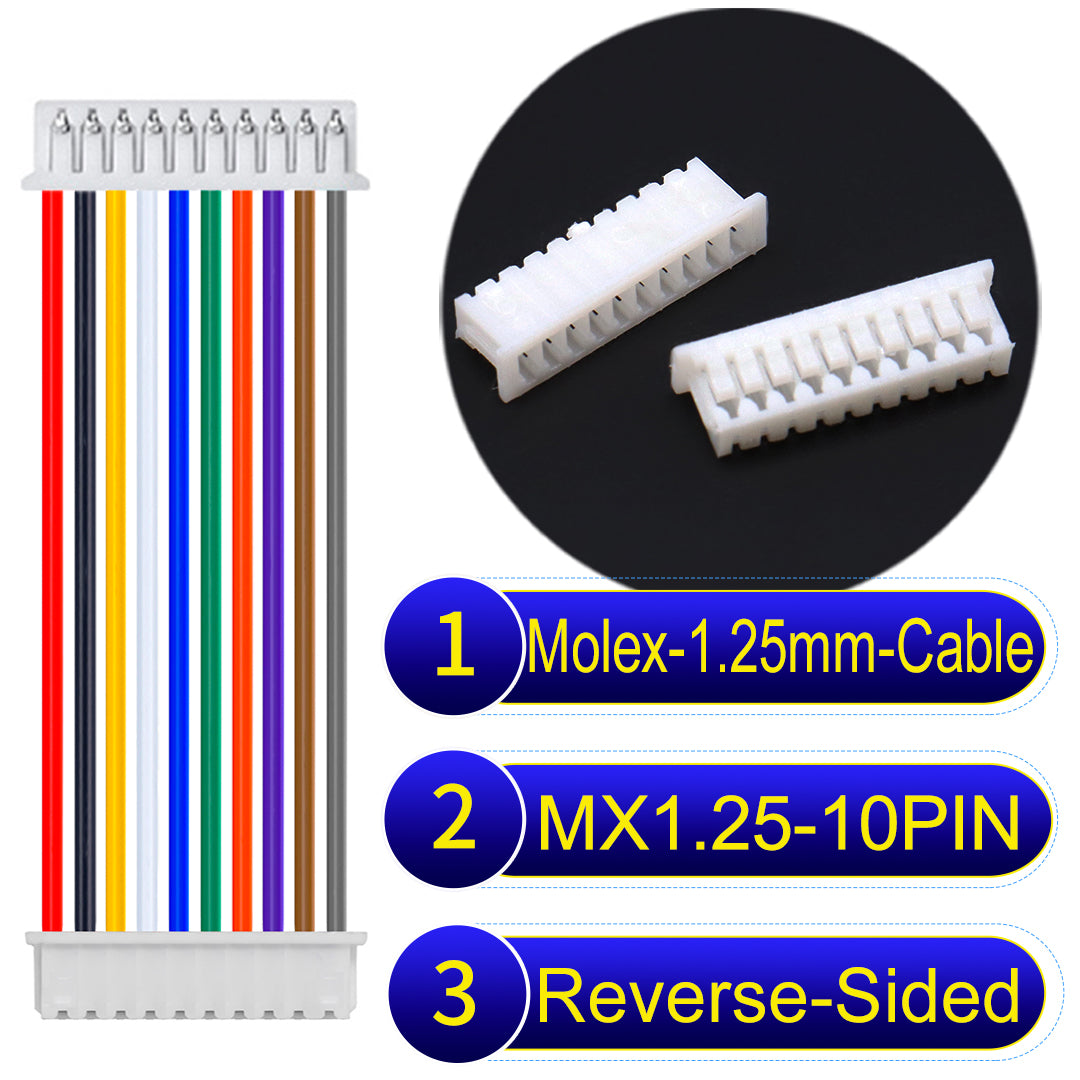 Molex 1.25mm Picoblade 10Pin Reverse-Side-Head 28AWG UL1571 Cable for compact and reliable connections.
