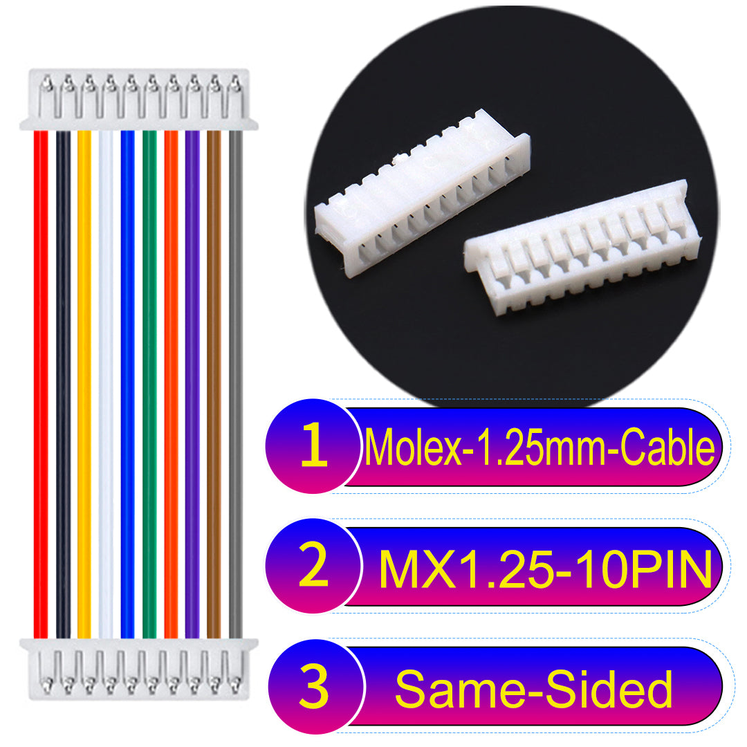Molex 1.25mm Picoblade 10Pin Same-Side-Head 28AWG UL1571 Cable for compact and reliable connections.