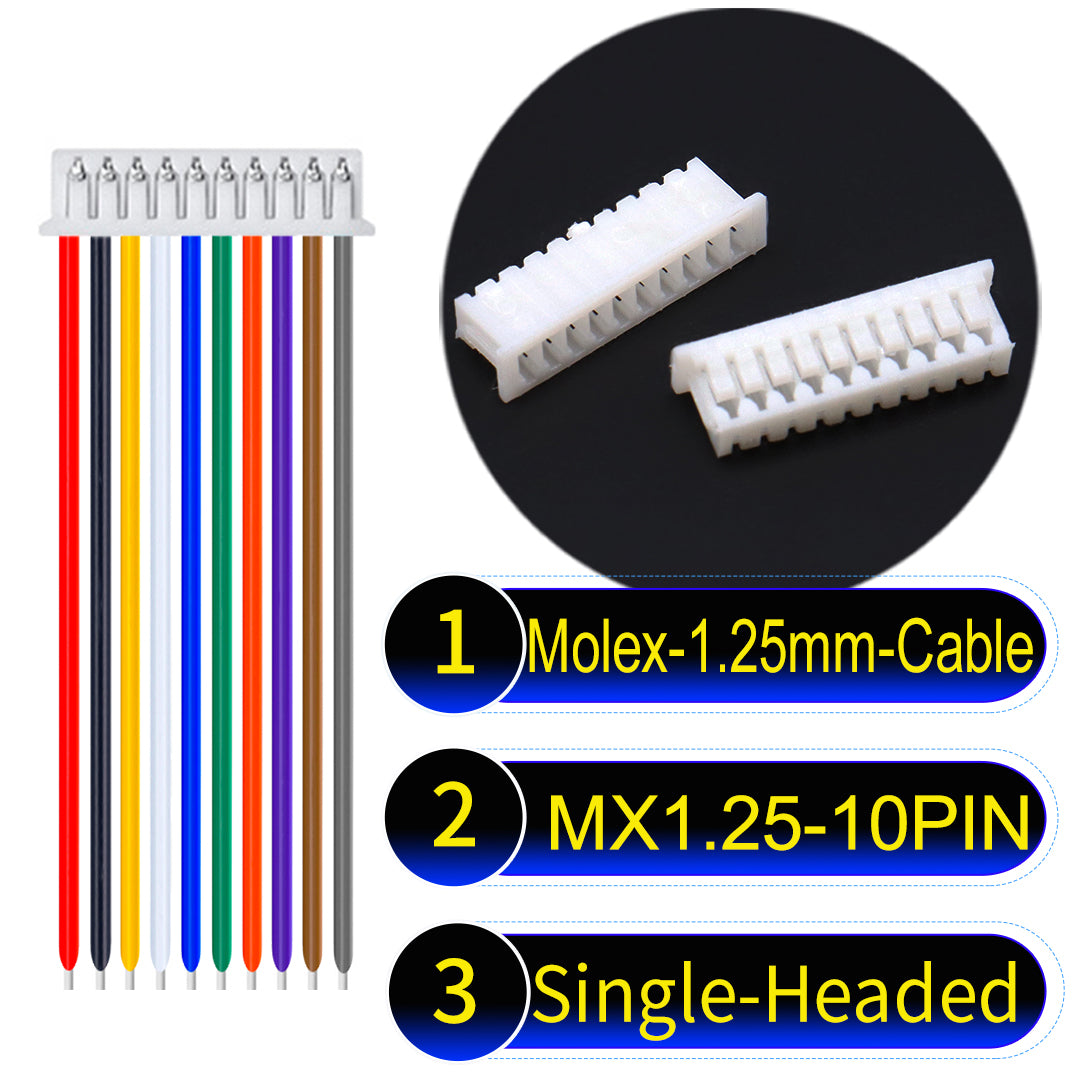 Molex 1.25mm Picoblade 10Pin Single-Headed 28AWG UL1571 Cable for compact and reliable connections.