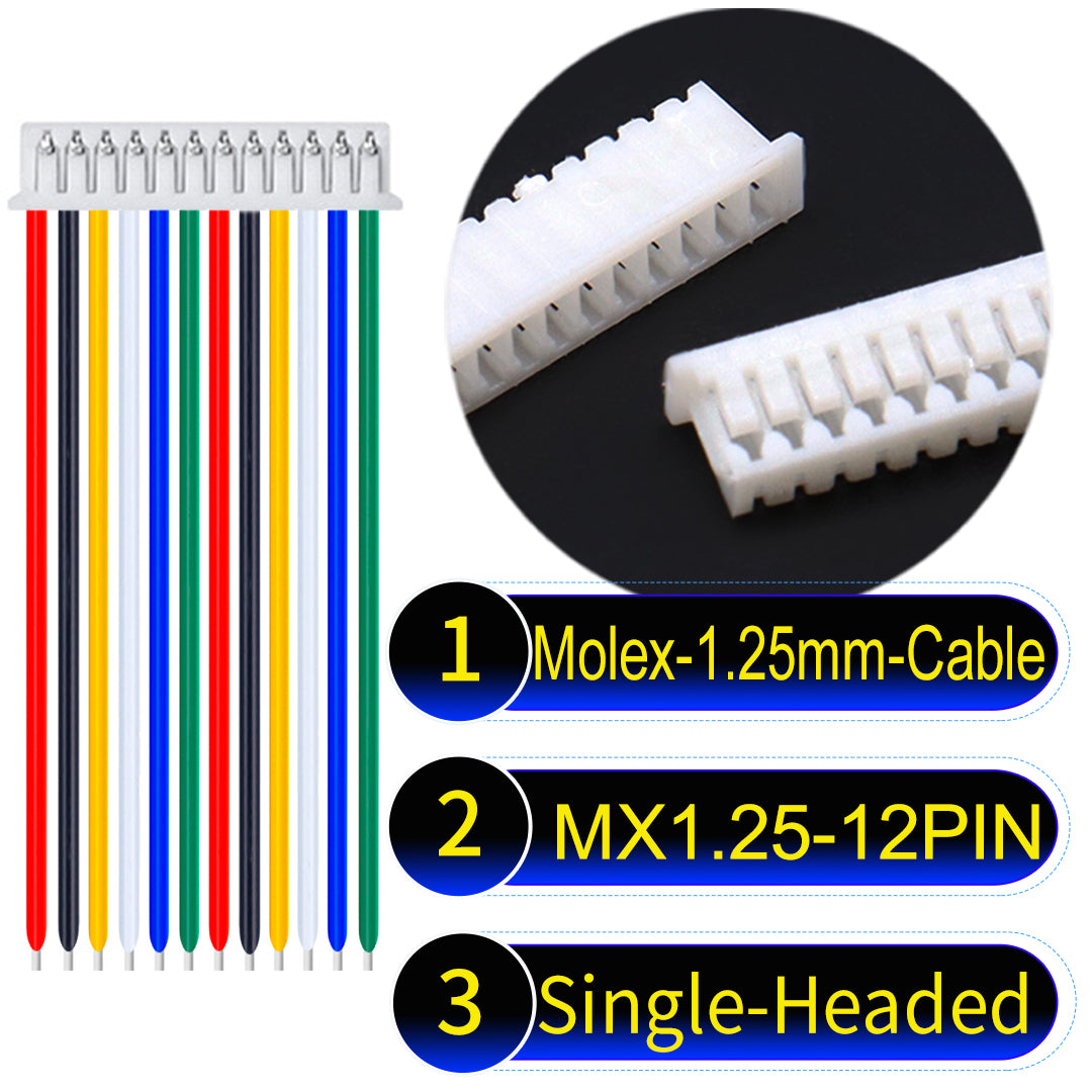 Molex 1.25mm Picoblade 12Pin Single-Headed 28AWG UL1571 Cable for compact and reliable connections.