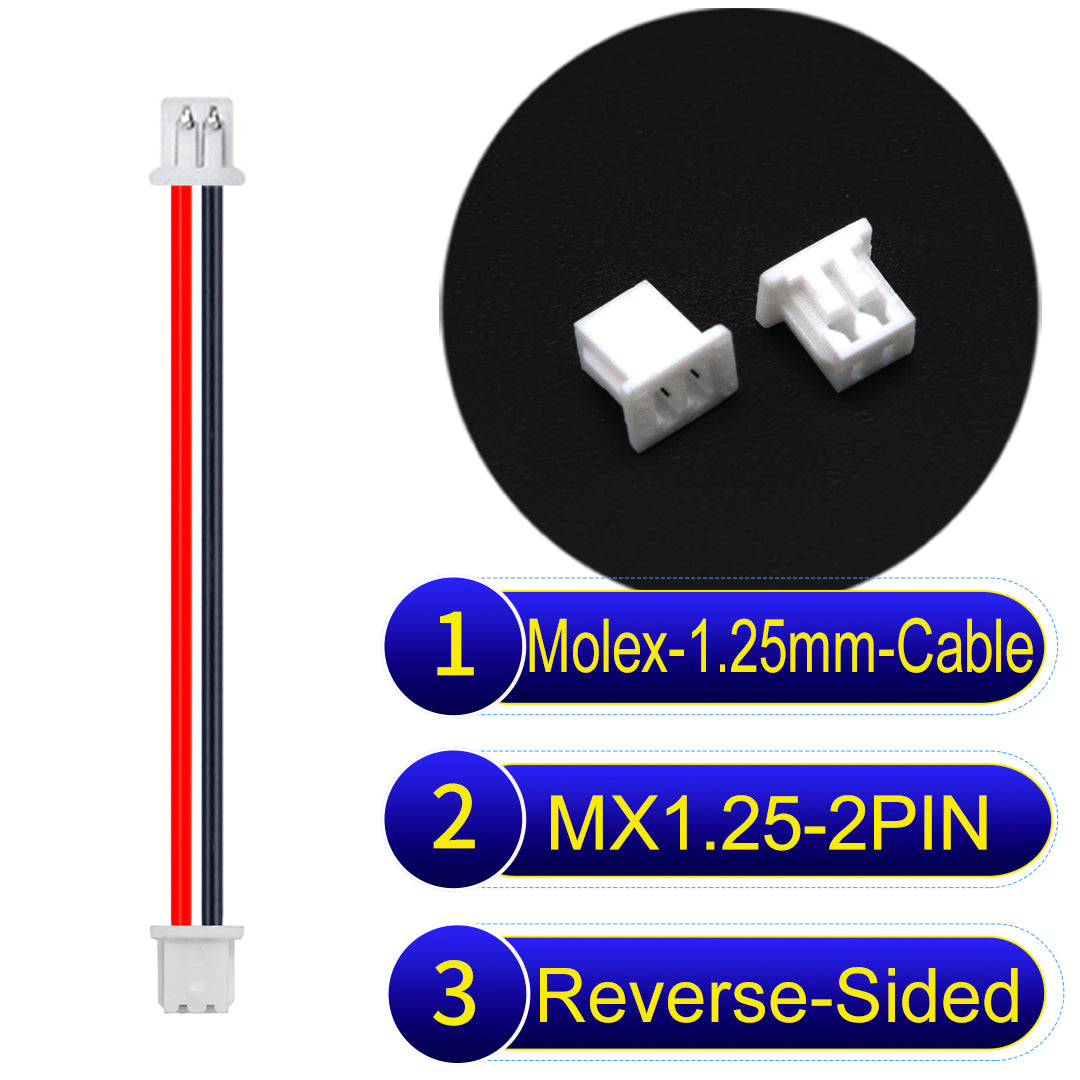 Molex 1.25mm Picoblade 2Pin Reverse-Side-Head 28AWG UL1571 Cable for compact and reliable connections.