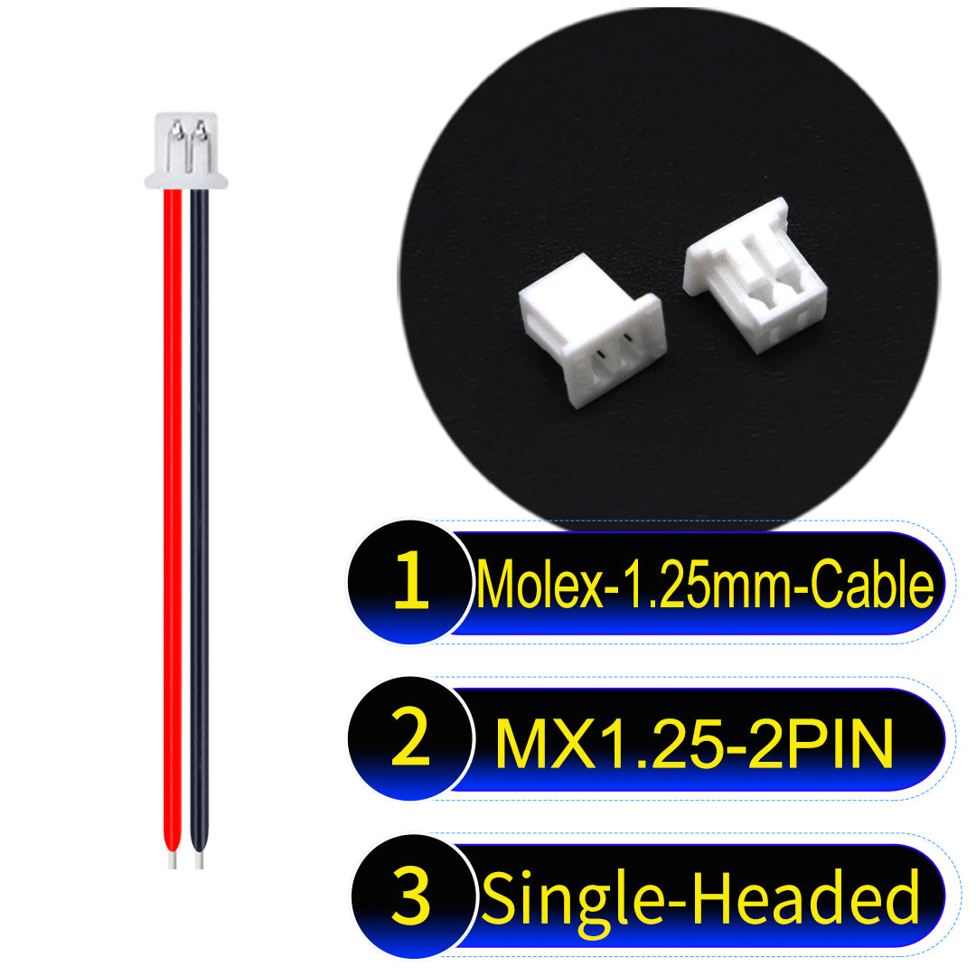 Molex 1.25mm Picoblade 2Pin Single-Headed 28AWG UL1571 Cable for compact and reliable connections.
