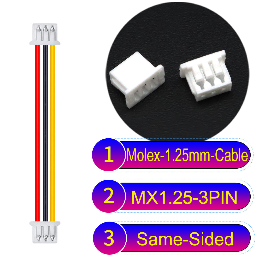 Molex 1.25mm Picoblade 3Pin Same-Side-Head 28AWG UL1571 Cable for compact and reliable connections.