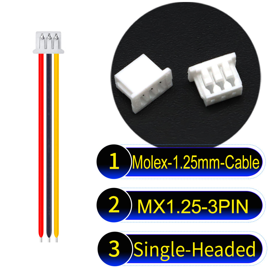 Molex 1.25mm Picoblade 3Pin Single-Headed 28AWG UL1571 Cable for compact and reliable connections.
