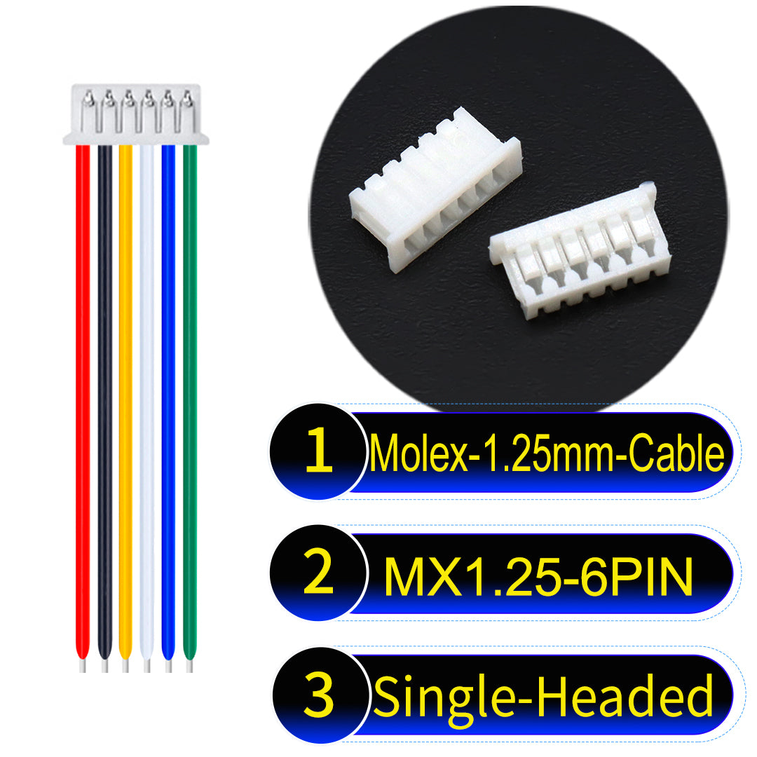 Molex 1.25mm Picoblade 6Pin Single-Headed 28AWG UL1571 Cable for compact and reliable connections.