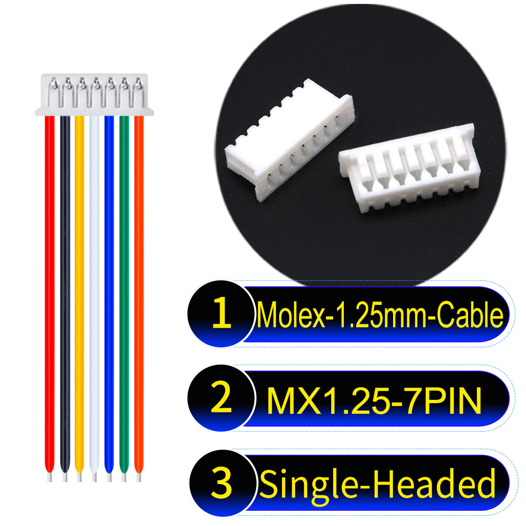 Molex 1.25mm Picoblade 7Pin Single-Headed 28AWG UL1571 Cable for compact and reliable connections.