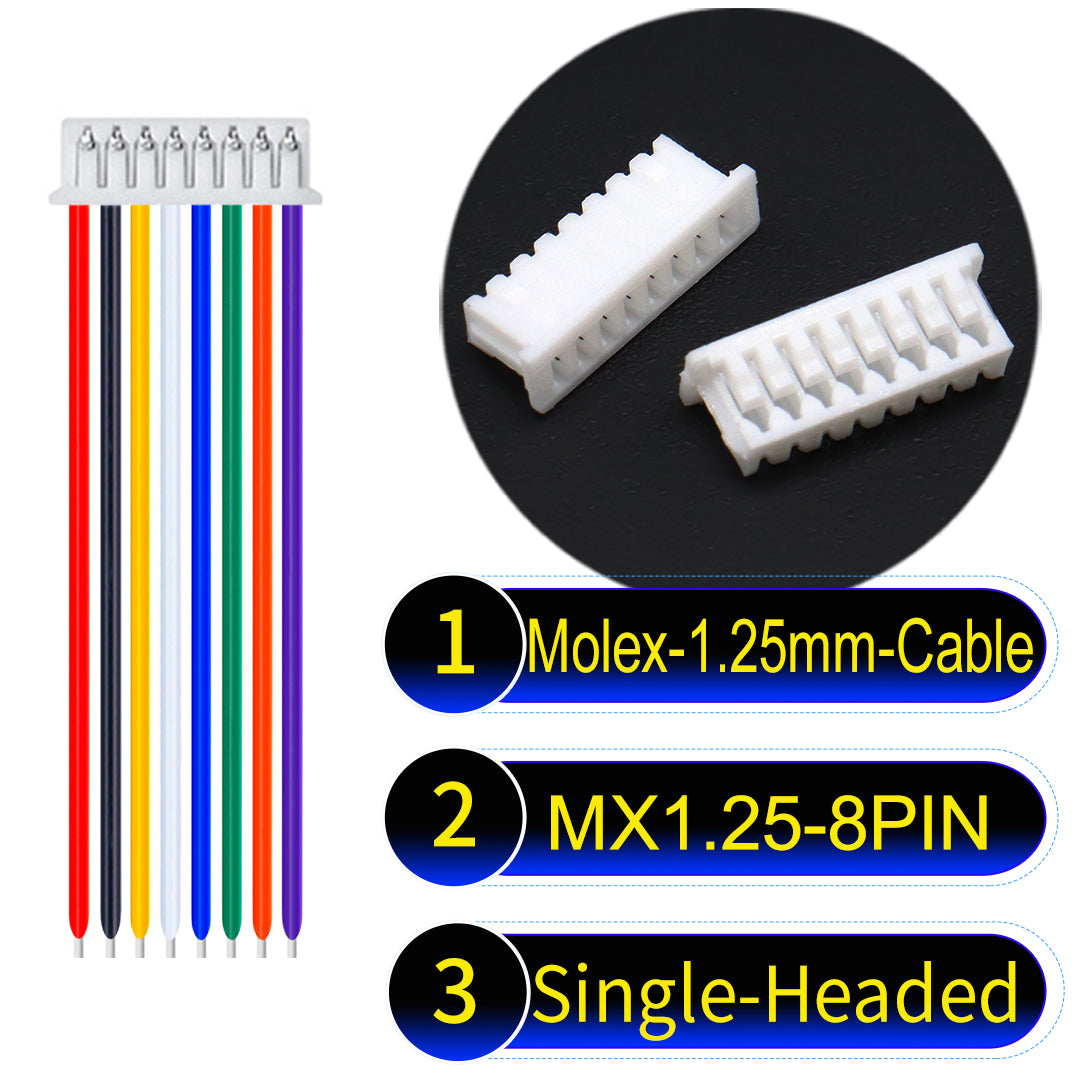 Molex 1.25mm Picoblade 8Pin Single-Headed 28AWG UL1571 Cable for compact and reliable connections.