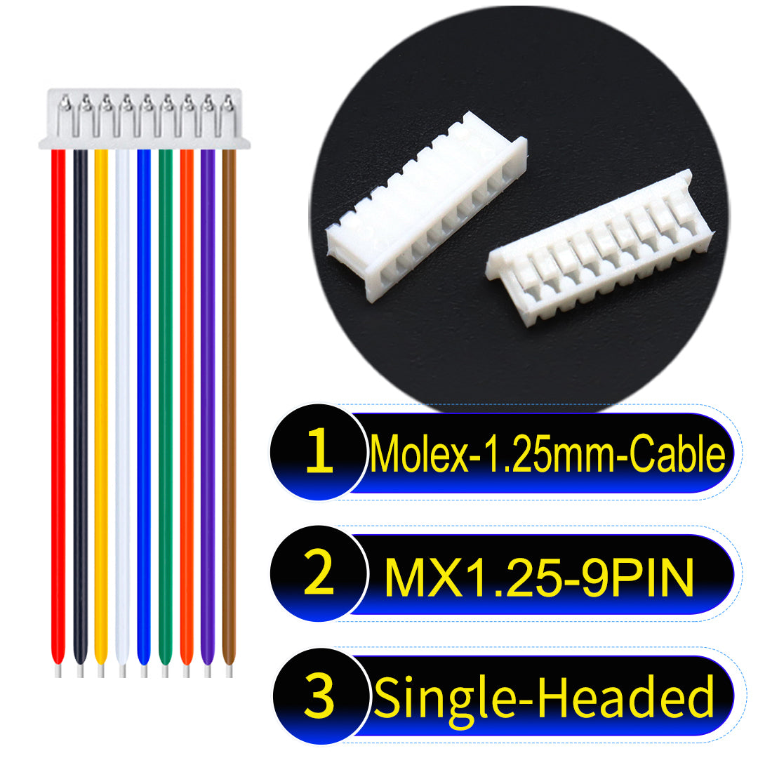 Molex 1.25mm Picoblade 9Pin Single-Headed 28AWG UL1571 Cable for compact and reliable connections.