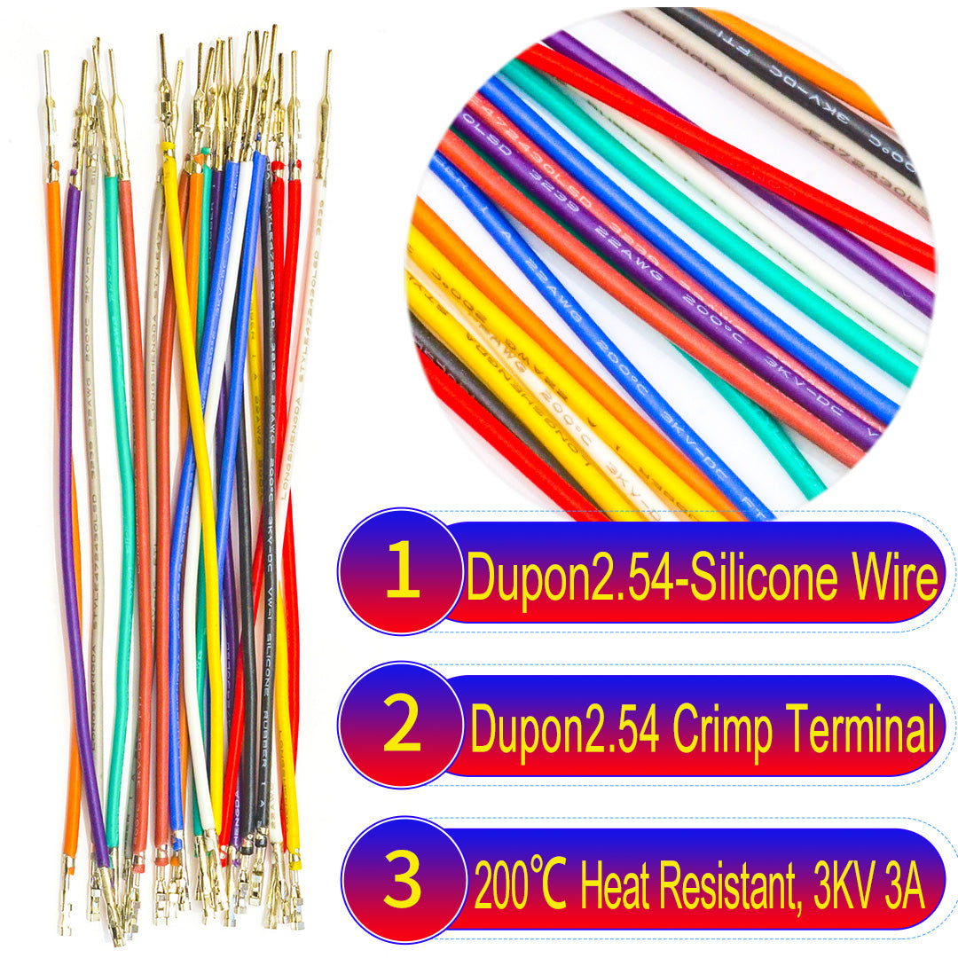Molex 2.5mm Dupont Female to Male Pre-Crimped Terminal Silicone Cable (Without Connector), 22AWG UL3239 Soft Wire 200℃ Heat Resistant 3KV 3A