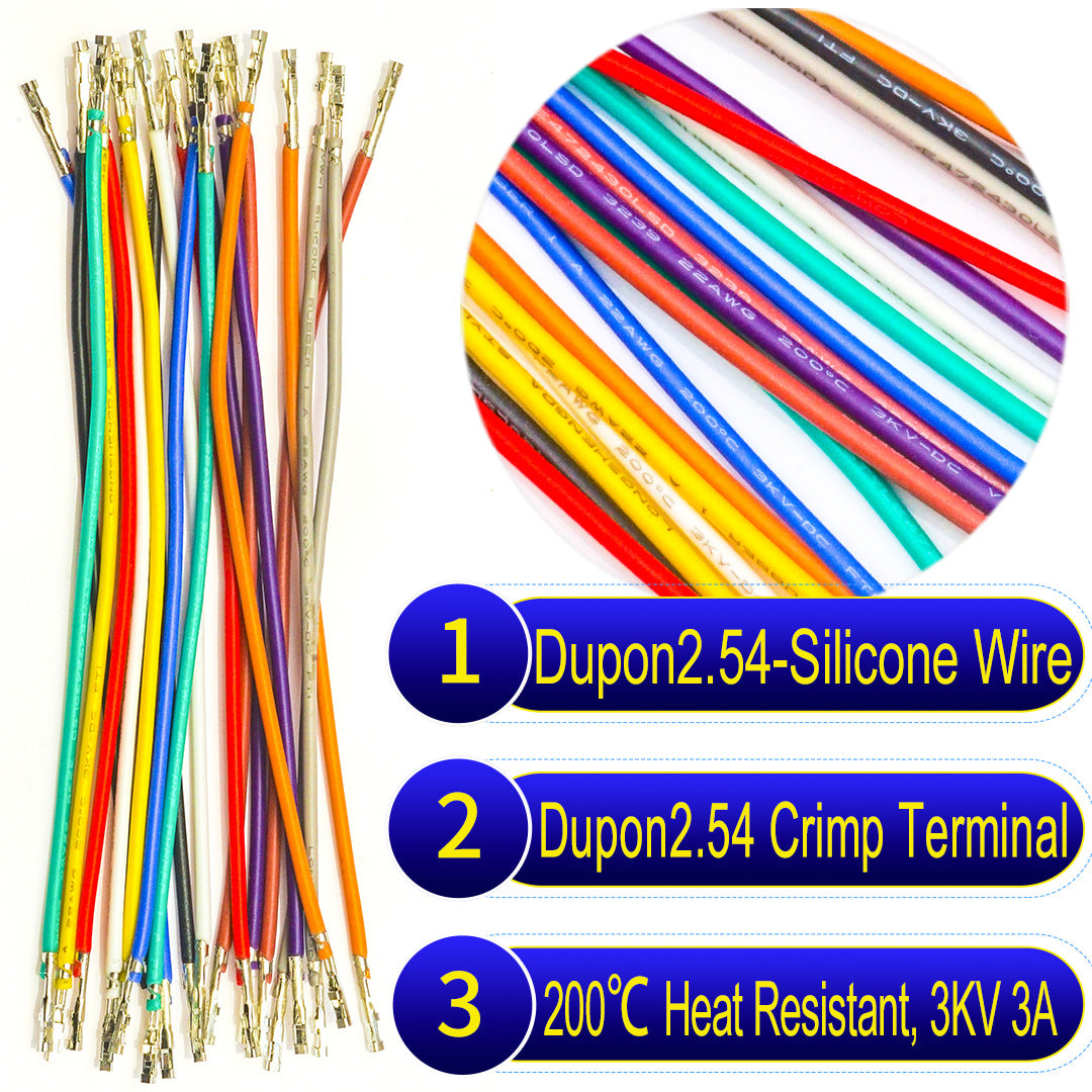 Molex 2.5mm Dupont female to female pre-crimped terminal silicone cable, 22AWG UL3239 soft wire, heat-resistant, 200℃, 3KV, 3A