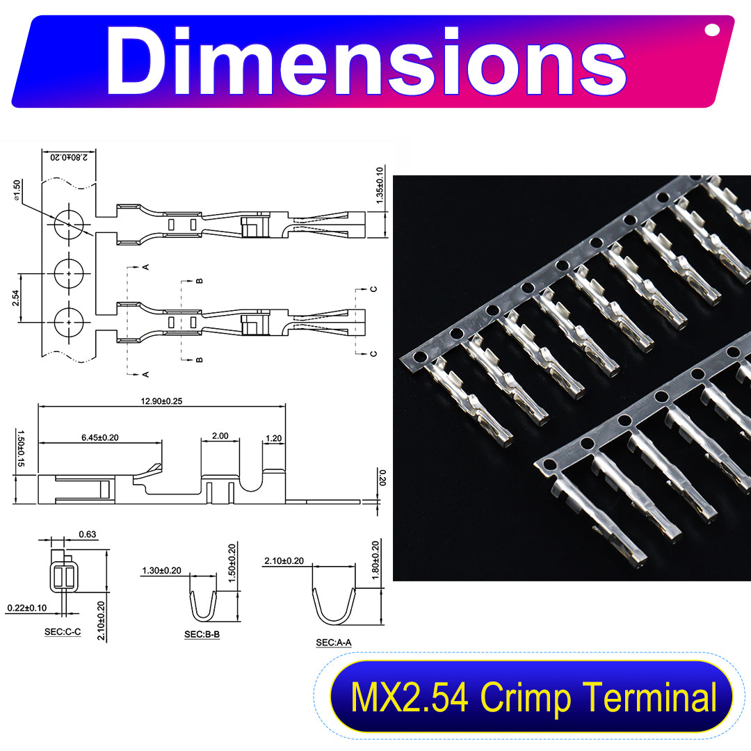 Molex 2.5mm Dupont locking pre-crimped terminal cable 22AWG PVC