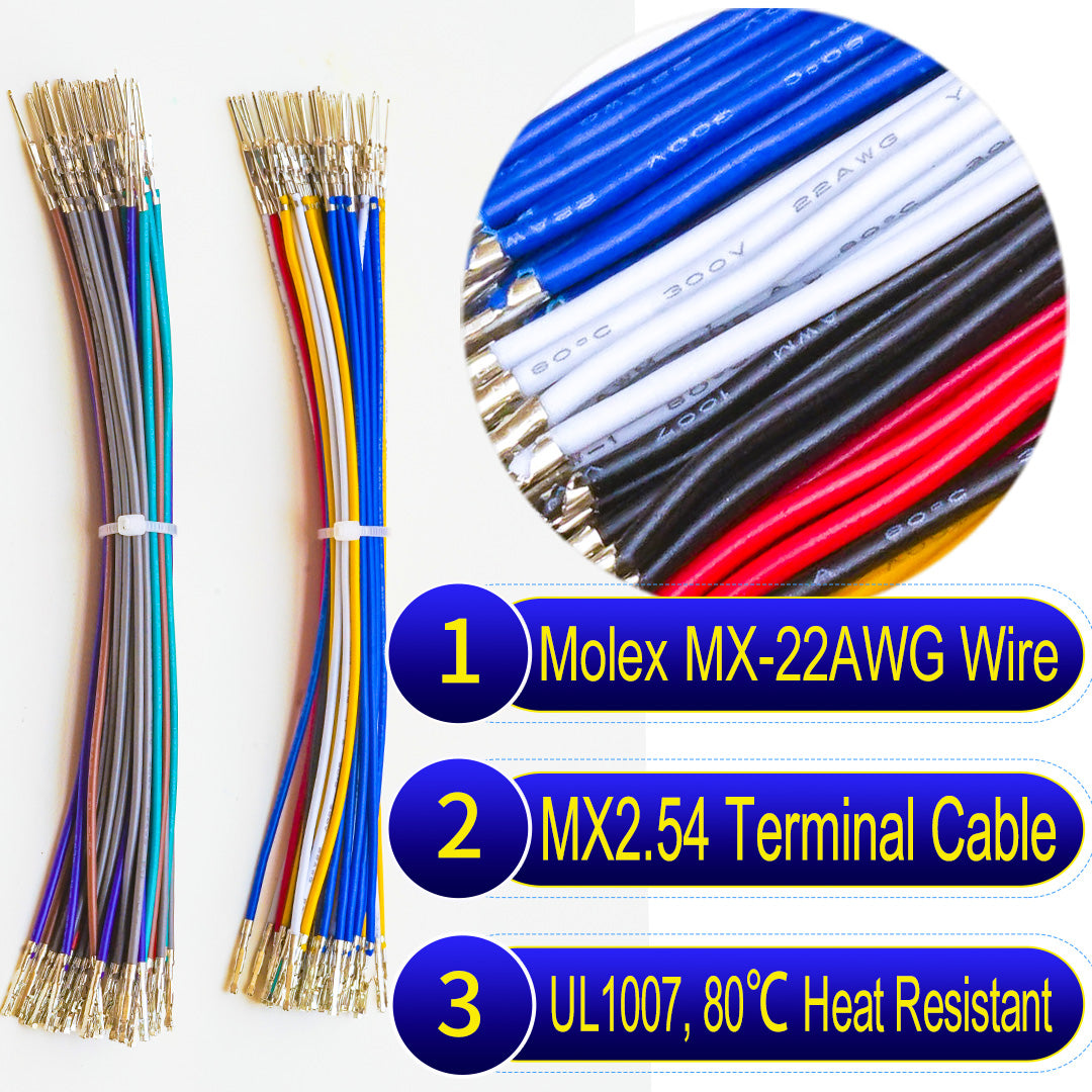 Molex 2.5mm Dupont locking pre-crimped terminal cable 22AWG PVC wire