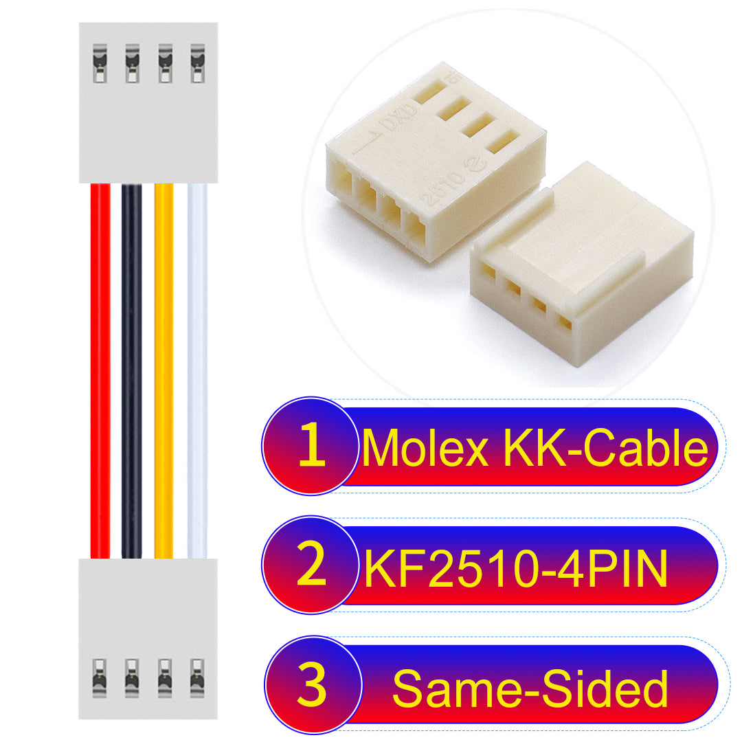 Molex KK-Cable KF2510 4Pin Same-Side-Head 2.5mm UL1007 PVC Cable with 22AWG wire gauge.