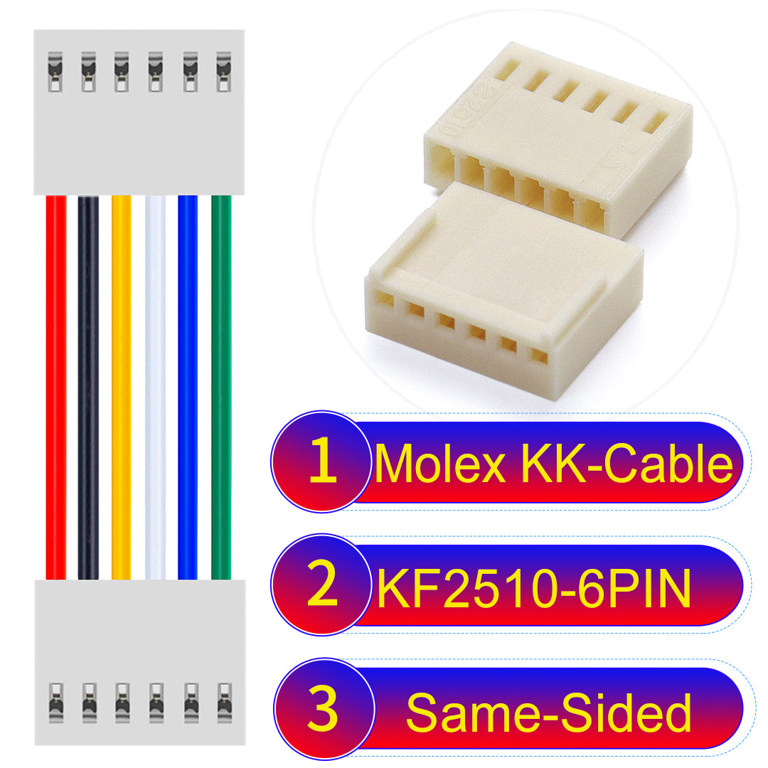 Molex KK-Cable KF2510 6Pin Same-Side-Head 2.5mm UL1007 PVC Cable with 22AWG wire gauge.
