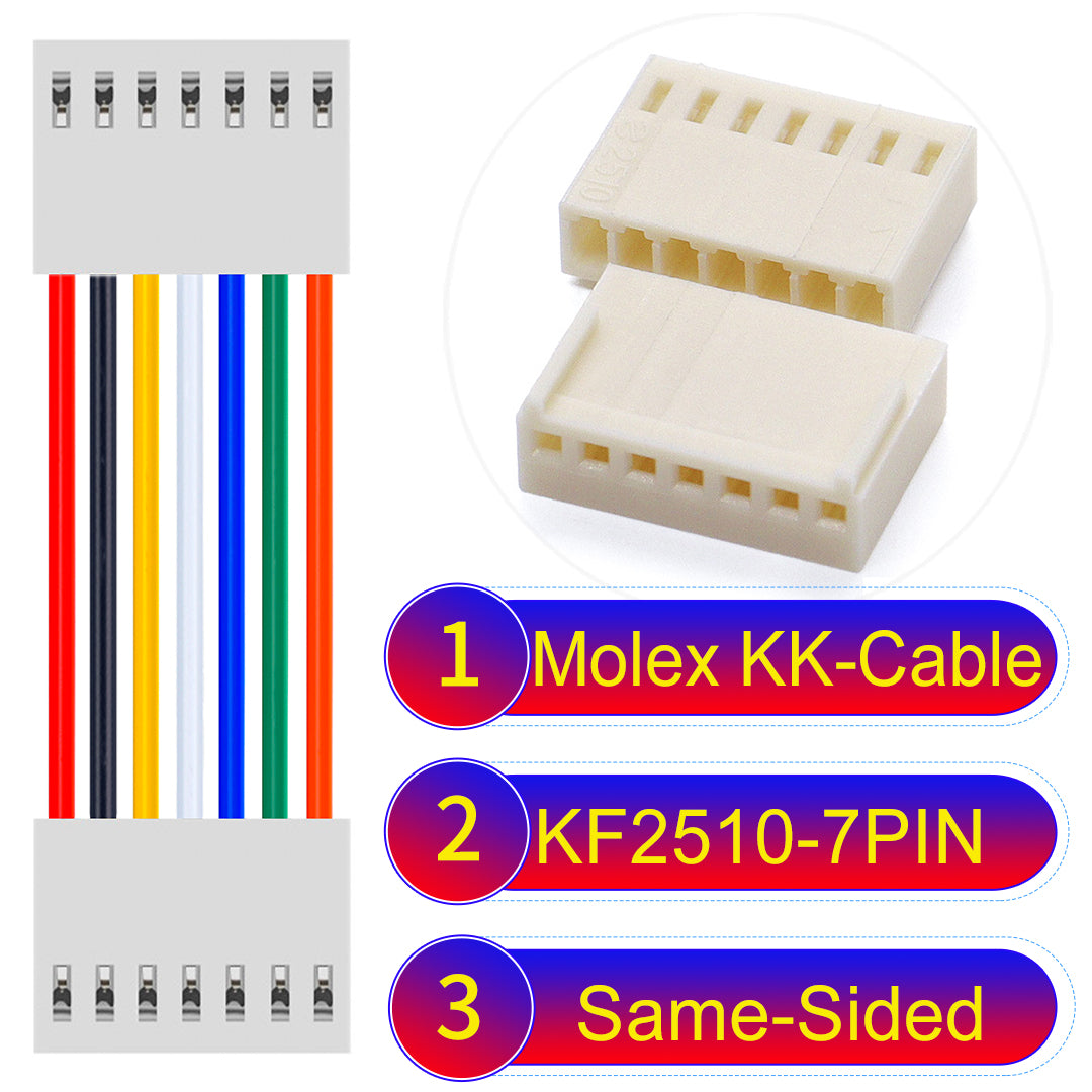 Molex KK-Cable KF2510 7Pin Same-Side-Head 2.5mm UL1007 PVC Cable with 22AWG wire gauge.